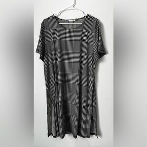 Calvin Klein Black White Houndstooth Shift Dress Short Sleeve Size L
